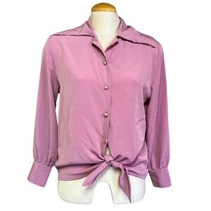 Blush Pink Garey Petites Button-Up Blouse with Tie-Up Bottom | Small/Medium |
